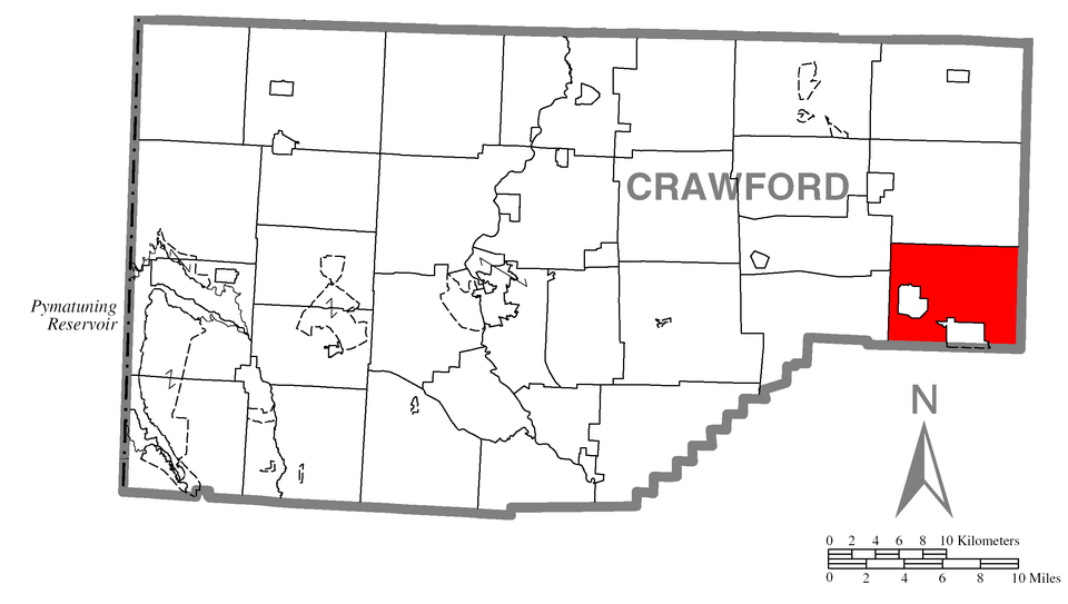 Map of Crawford County with Oil Creek Township highlighted.